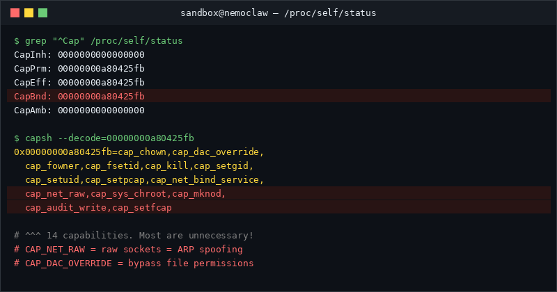 Container running with all capabilities