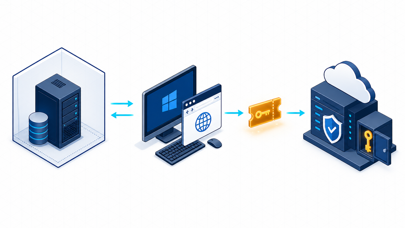Ticket flow from the domain controller through the Windows client to the external identity provider